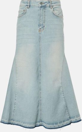Ganni High-rise denim midi skirt
