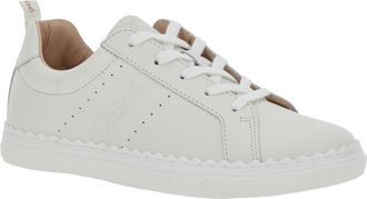 Chlo&eacute; Girls White Low Top Sneakers With Embossed Logo Calf Trainers