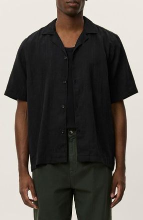 Les Deux Liam Lyocell Blend Jacquard Camp Shirt in Black at Nordstrom, Size Xx-Large
