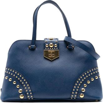 Prada Pre-owned Handbags, female, Blue, Size: ONE SIZE Pre-owned Studded Top Handle Bag