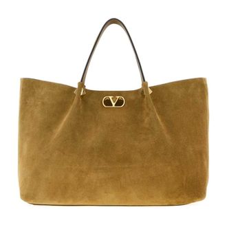 Valentino Garavani Grote Rockstud Shopper - Dames - Tassen - Beige - Maat: ONE Size Su&egrave;de
