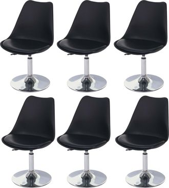 Hhg Hhg - Nunca Usado] Juego De 6 Sillas Giratorias Malm&ouml; T501, Silla De Cocina, Altura Regulable, Polipiel, Negro, Base Cromada