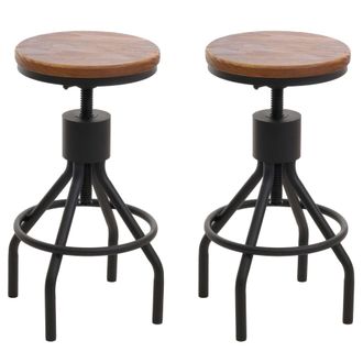 Hhg Hhg - Nunca Usado] Juego De 2 Taburetes De Bar 962, Taburete De Bar, Reposapi&eacute;s Giratorio Regulable En Altura Metal Industrial Madera Maciza, Marr&oacute;n