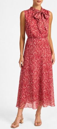 Santorelli Petra Sleeveless Mock Neck Midi Dress in Printed Georgette in Chili Pepper at Nordstrom, Size 4