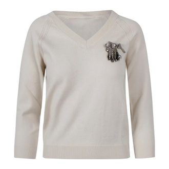 N&deg;21 V-neck Knitwear, female, Beige, Size: 2XS V-neck Sweater with Brooch