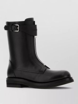 Alexander McQueen leather boots buckle detail round toe