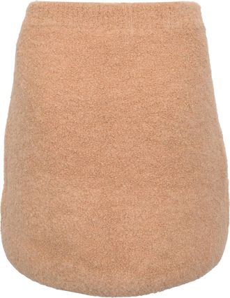 BA&SH Ba & Sh Fur-Accent Mini Skirt in Beige Wool