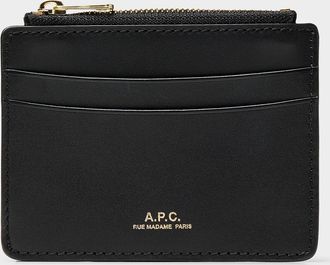 A.P.C. Womens Black leather Paris card holder