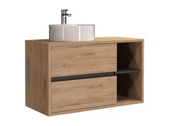 Vente-Unique Mueble de ba&ntilde;o suspendido con lavabo redondo - Color natural - 100 cm - PURNAL