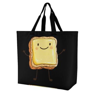 Generic Butter on Toast Cute Large Reusable Shopping Bag Lightweight Foldable Tote Bags Washable Shoulder Handbag