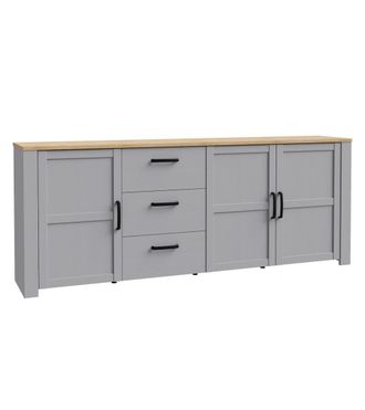 Home Heavenly Aparador 3 puertas con estantes y 3 cajones en gris claro