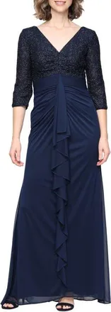 Alex Evenings Sequin Bodice Empire Waist Gown in Navy at Nordstrom, Size 12