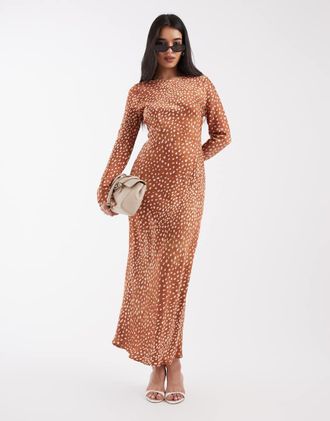 Never Fully Dressed Soho - Vestito lungo a maniche lunghe marrone con stampa di cervo-Neutro