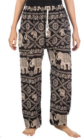 Lofbaz Womens Thai Elephants Drawstring Harem Boho Pants Black 2XL