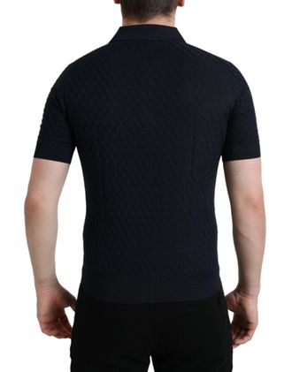 Dolce & Gabbana Mens Silk Knit Polo Navy