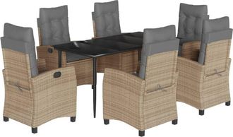vidaXL Set Comedor De Jard&iacute;n 7 Pzas Con Cojines Rat&aacute;n Sint&eacute;tico Beige Vidaxl
