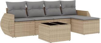 vidaXL Juego De Sof&aacute;s Jard&iacute;n Con Cojines 6 Pzas Rat&aacute;n Sint&eacute;tico Beige Vidaxl