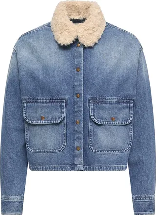 Moncler Moncler Teddy Trim Denim Shirt, Women, Blue, Size: 36