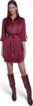 Halston Heritage 3/4 Sleeve Satin Shirt Dress in Garnet Glow at Nordstrom, Size 12