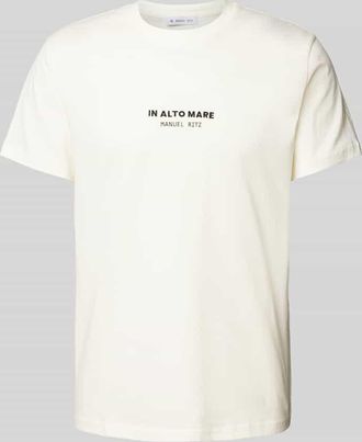 Manuel Ritz T-Shirt mit geripptem Rundhalsausschnitt in Offwhite, Gr&ouml;&szlig;e XXL