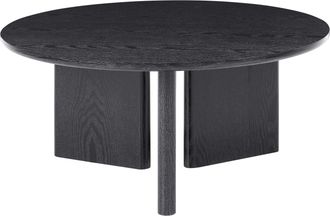 Beliani Mesa De Centro Moderna De Mdf Con Chapa De Papel Redonda Patas De Tres Paneles Sala De Estar Negro Cowal