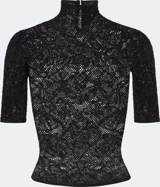 Gucci Embellished silk-blend lace crop top