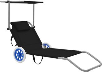 vidaXL Tumbona Plegable Con Toldo Y Ruedas Acero Negra Vidaxl