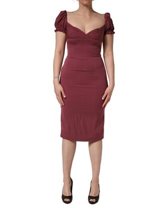 Dolce & Gabbana Womens Maroon Silk Sweetheart Sheath Midi Dress