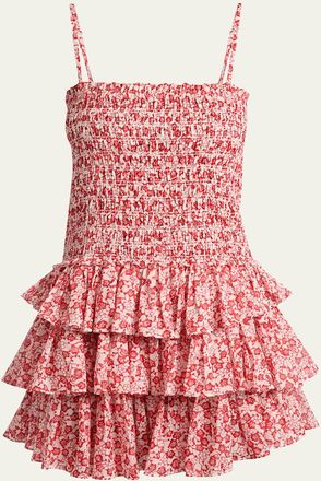 Isabel Marant Elodie Floral-Print Smocked Ruffle Mini Dress