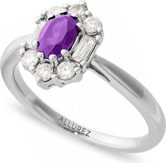 Allurez Oval Lab Amethyst & Diamond Halo Ring 14K in 0.95Ct/white Gold at Nordstrom, Size 7.5