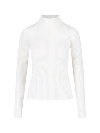 Courr&egrave;ges White Ribbed Viscose Blend Turtleneck