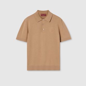 Gucci Silk Cotton Polo Shirt With Embroidery, Size XXXL, Beige, Ready-to-wear