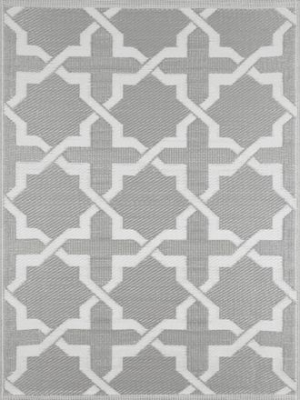 Nazar Rugs Alfombra de exterior gris con estampado de azulejos 150x220