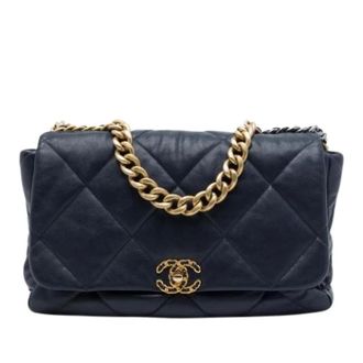 Chanel Pre-owned Medium 19 Flap Bag - Dames - Pre-owned - Blauw - Maat: ONE Size Leer