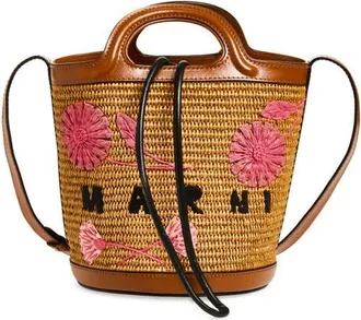 Marni Mini Tropicalia Embroidered Bucket Bag in 215 - Mocha at Nordstrom