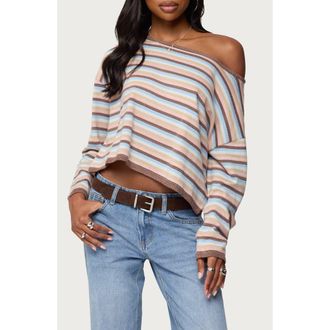 Edikted Alexis Stripe Off the Shoulder Long Sleeve Top in Mix at Nordstrom, Size X-Large