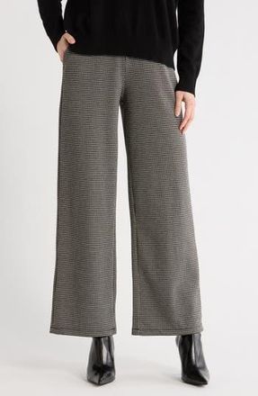 Max Studio Double Knit Wide Leg Pants in Black/Ivory Open Houndstooth at Nordstrom Rack, Size Small