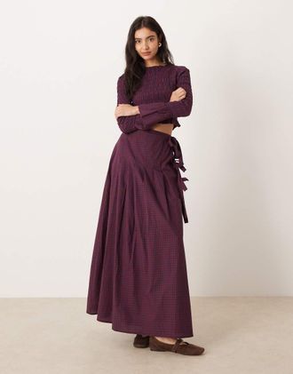 Glamorous Gonna lunga stile kilt rossa a quadri con allacciatura laterale in coordinato-Rosso