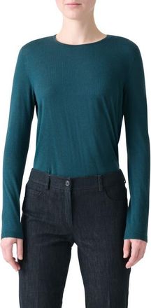Akris Fine Gauge Cashmere & Silk Crewneck Sweater in River Green at Nordstrom, Size 12