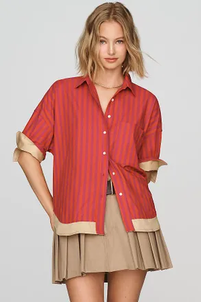 Maeve Mabel Contrast Boxy Oxford Shirt Top