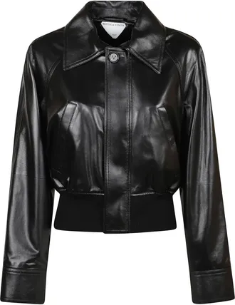 Bottega Veneta Jassen, Dames, Zwart, S, Leer, Leren jassen