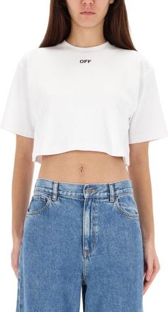 Off-white Ribbed Cropped T Shirt