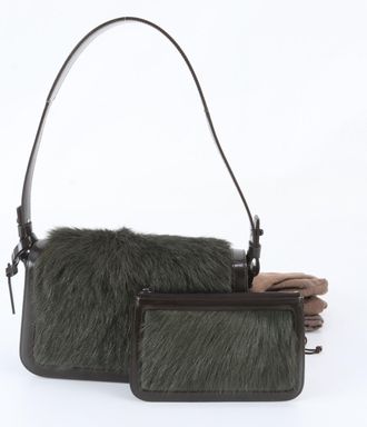 Celine Brown Dark Green Leather Handbag Pouch Shoulder Bag Tote Bag (Pre-Owned)