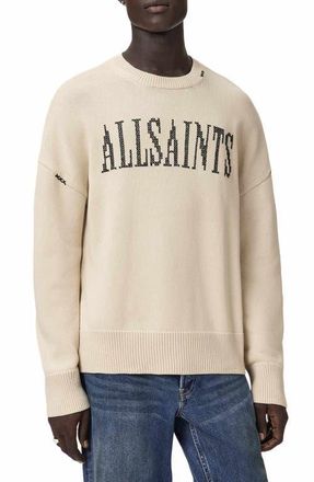 AllSaints Crossed Logo Intarsia Crewneck Sweater in Ecru White at Nordstrom, Size Xx-Large