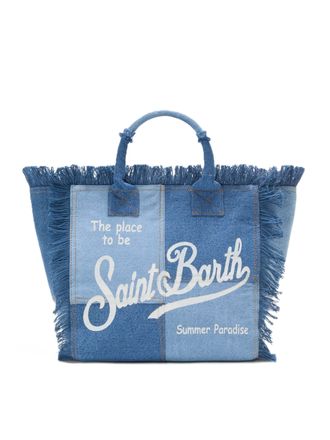 MC2 Saint Barth Patchwork Denim Tote Bag with Fringed Edges