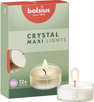 Bolsius waxinelichtjes Crystal lights (8 branduren) (box van 12)