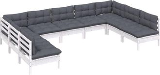 vidaXL Muebles De Jard&iacute;n 9 Pzas Y Cojines Blanco Madera Maciza De Pino Vidaxl