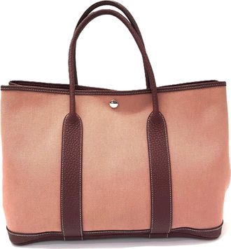 Herm&egrave;s Garden Rouge H Leather Canvas Tote Bag (Pre-Owned)
