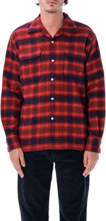 Fortela Baker Relaxed Checkered Cotton Mother-Of-Pearl Bowling Shirt
