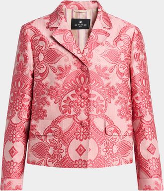 Etro Pink Medallion Lace Effect Brocade Crop Jacket
